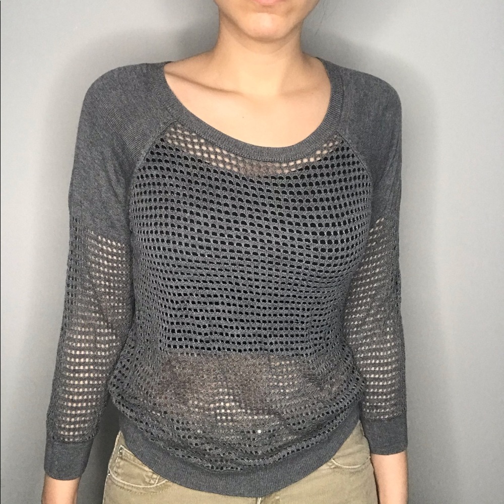 Grey Express Mesh Soft Crochet Light Sweater - Picture 4 of 4